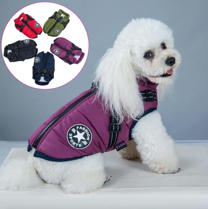 Waterproof Winter Dog Jacket with Built-in Harness