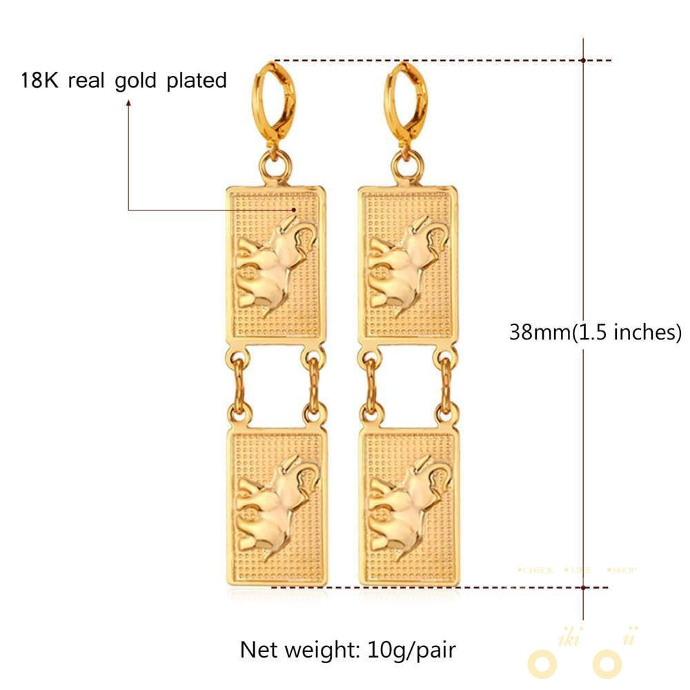 18K Gold Plated / Platinum Plated Square Shape Elephant Earrings - WikiWii