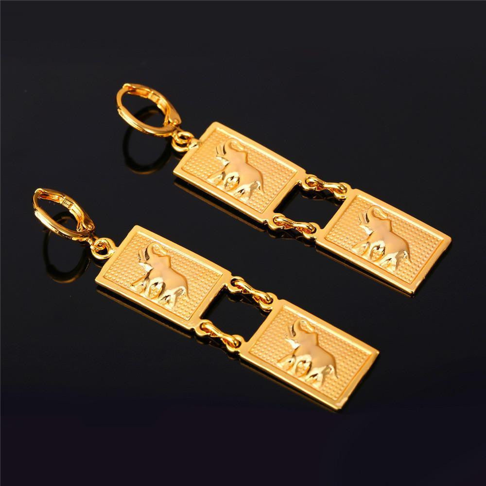 18K Gold Plated / Platinum Plated Square Shape Elephant Earrings - WikiWii