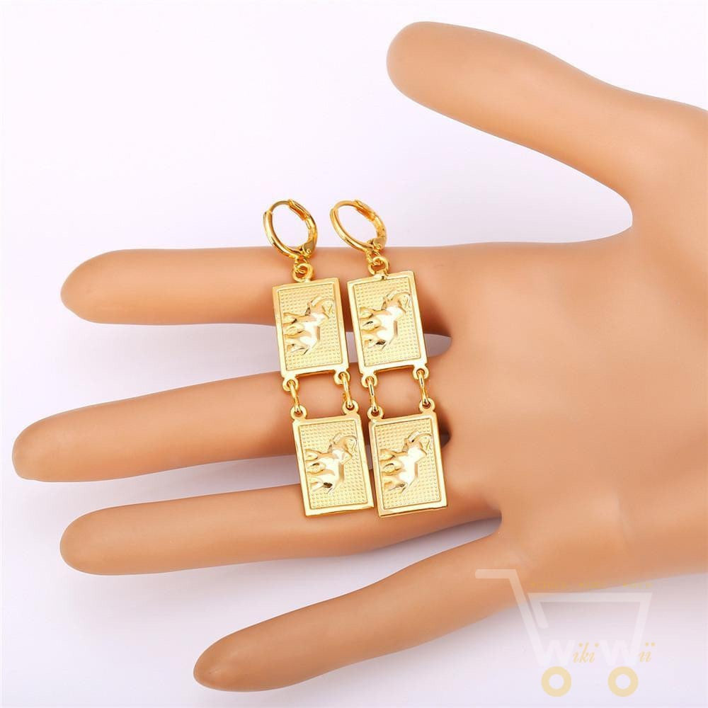 18K Gold Plated / Platinum Plated Square Shape Elephant Earrings - WikiWii