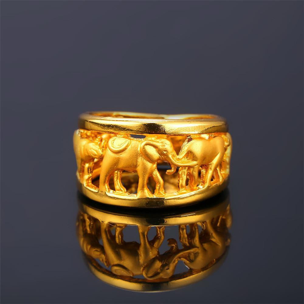 18K Gold Plated African Elephant Ring - WikiWii