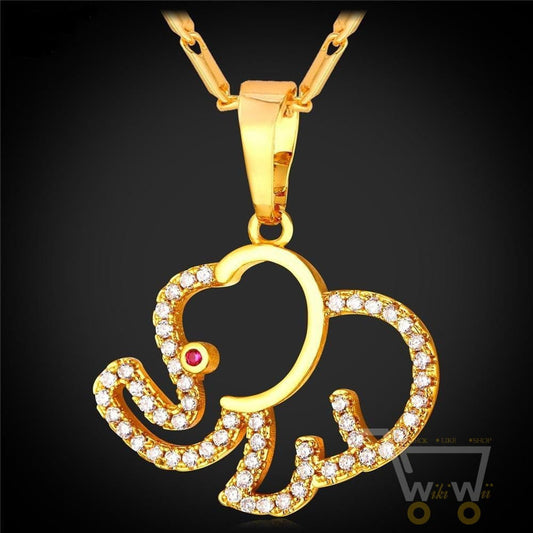 18K Gold/Platinum Plated Cute Elephant Necklace - WikiWii