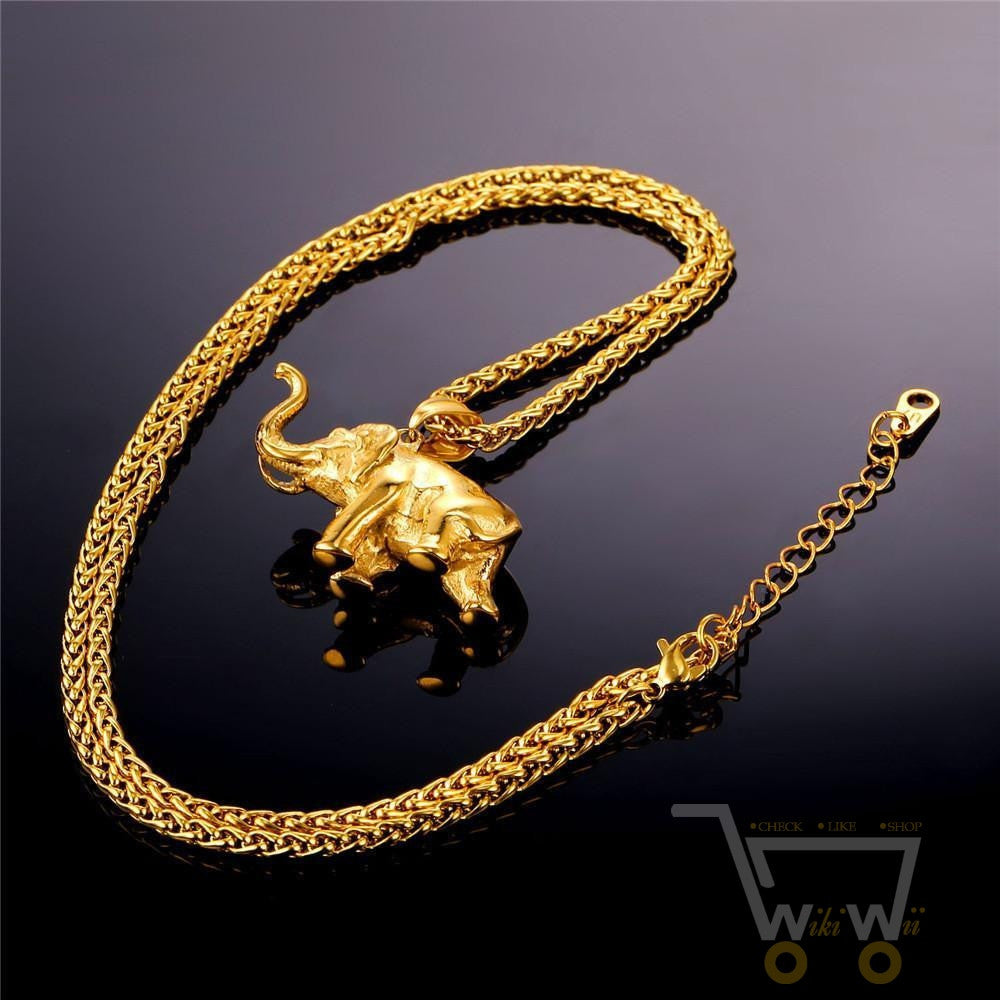 18K Gold Plated /Stainless Steel plated Lucky elephant necklace - WikiWii