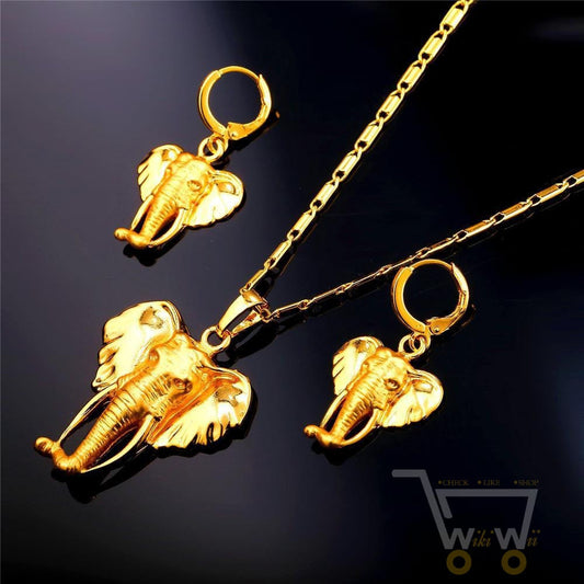 18k gold plated Cute Elephant Necklace Earrings Set - WikiWii