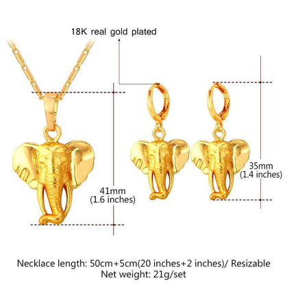 18k gold plated Cute Elephant Necklace Earrings Set - WikiWii