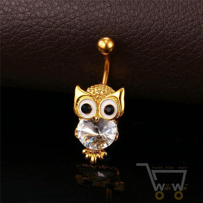 18K Gold Plated / Platinum Plated Owl Belly Button Ring - WikiWii