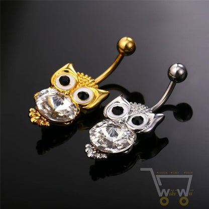 18K Gold Plated / Platinum Plated Owl Belly Button Ring - WikiWii