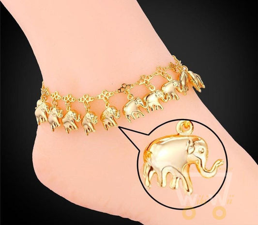 18K Gold /Platinum Plated  Elephant Anklet Bracelets - WikiWii