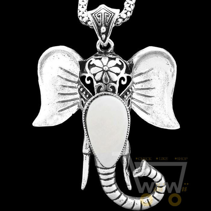 ANtique Silver Plated Elephant Pendant Turquoise Necklace - WikiWii