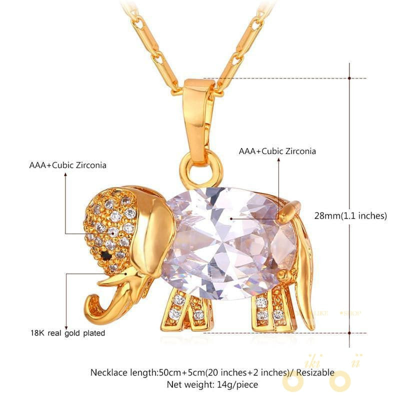 18K Gold/Platinum Plated Cute Elephant Necklace - WikiWii