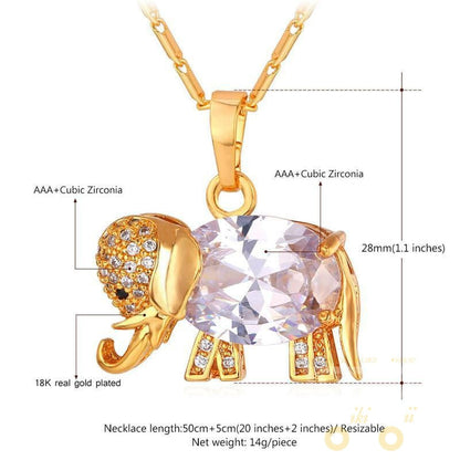 18K Gold/Platinum Plated Cute Elephant Necklace - WikiWii