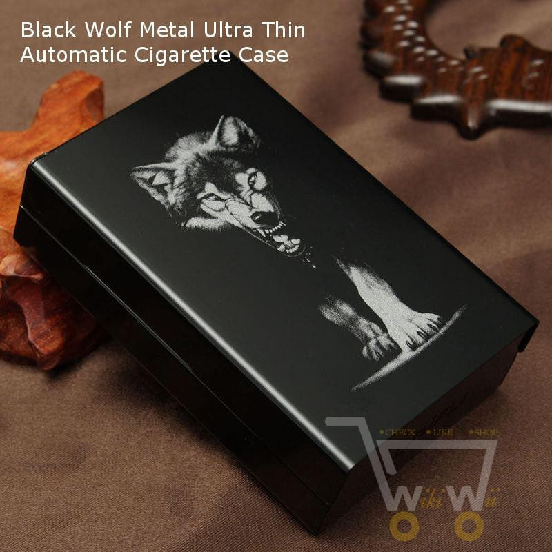 Black Wolf Metal Cigarette Case- Automatic Cigarette Holder - WikiWii