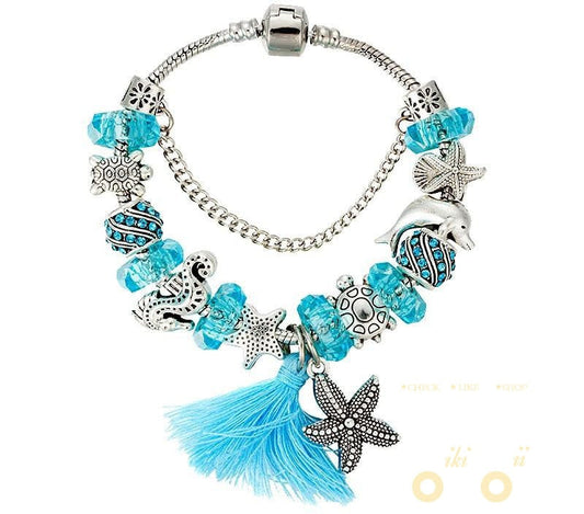 Blue Beads Bracelet  Starfish / Sea Turtle / Dolphin / Sea Horse - WikiWii