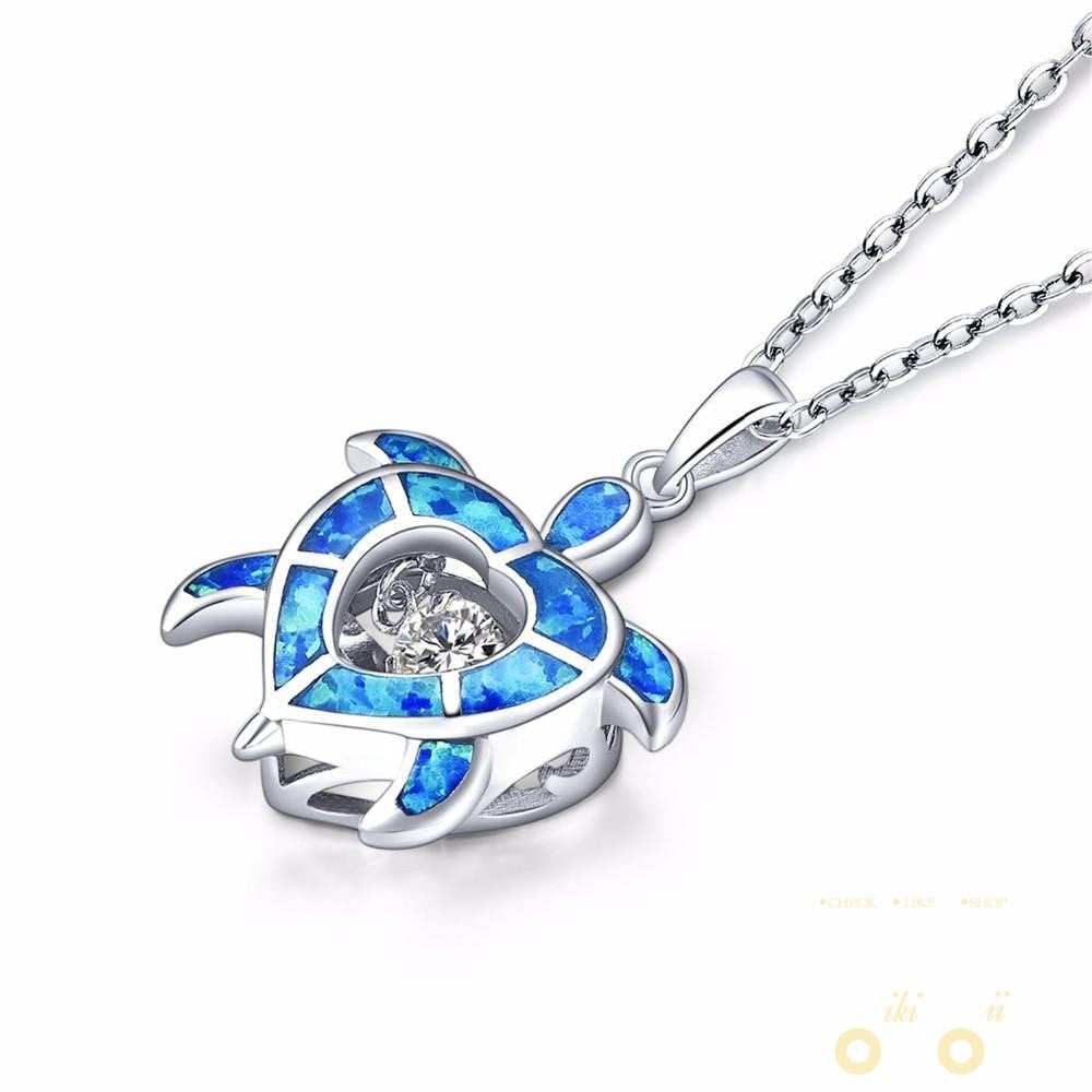 Blue Heart Sea Turtle Necklace - WikiWii