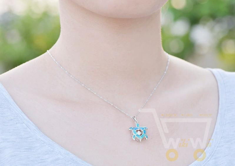 Blue Heart Sea Turtle Necklace - WikiWii