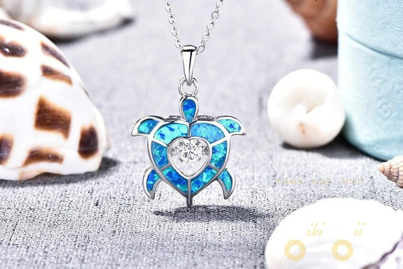 Blue Heart Sea Turtle Necklace - WikiWii