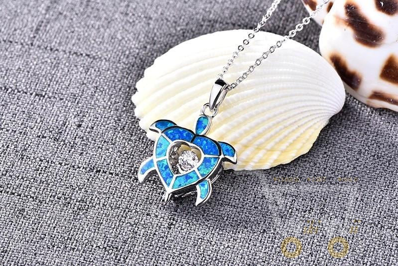 Blue Heart Sea Turtle Necklace - WikiWii