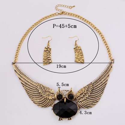 Classic Romantic The Owl Short Big Crystal Chain Link Chokers Necklaces & Earrings - WikiWii