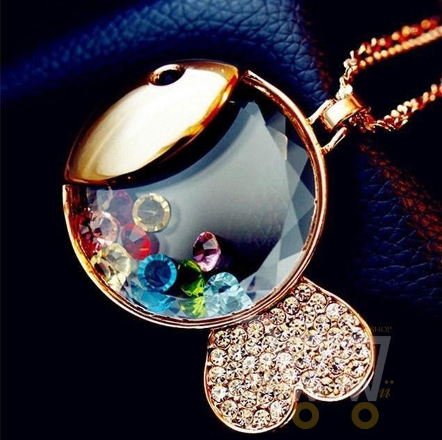 color crystal ball inlay gold plated fish chain necklace - WikiWii