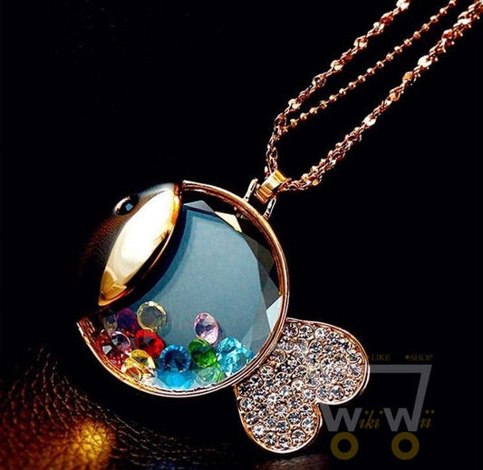 color crystal ball inlay gold plated fish chain necklace - WikiWii