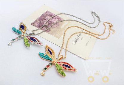 Colorful Dragonfly wings Necklace & Earrings Set - WikiWii