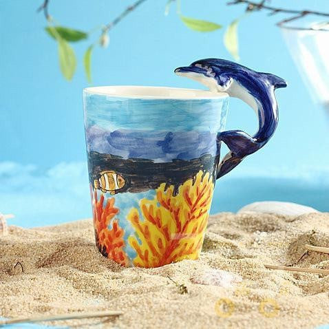 Creative Hand Painting Ocean 3D Dolphin Mug - WikiWii