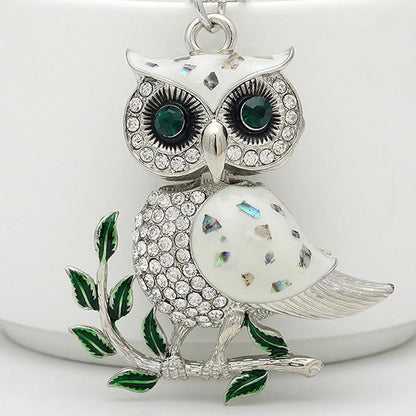 Creative Olive Branch Enamel Owl Key chain 14 kg gold plated - WikiWii