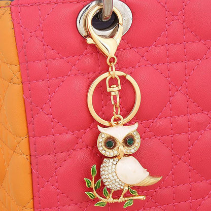 Creative Olive Branch Enamel Owl Key chain 14 kg gold plated - WikiWii