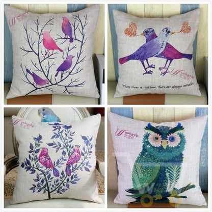 Creative pastoral painting of flowers and owl cotton pillowcases - WikiWii