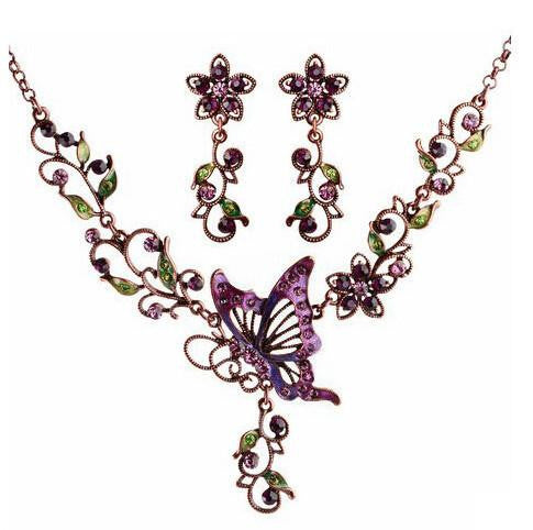 Crystal Flower Butterfly Set ( Earrings &Necklace ) - WikiWii