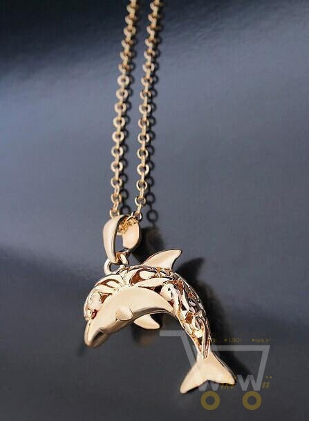 crystal jumping dolphin pendant necklace - WikiWii