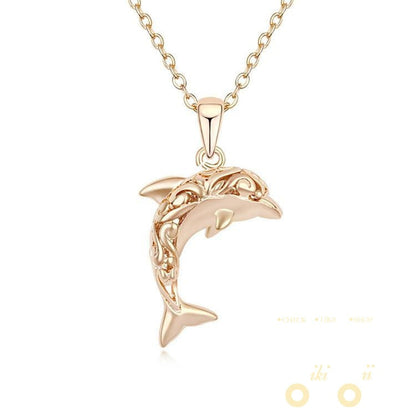 crystal jumping dolphin pendant necklace - WikiWii