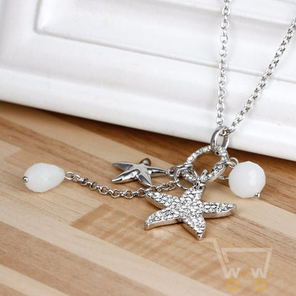 Crystal Starfish Charm Long Necklace - WikiWii