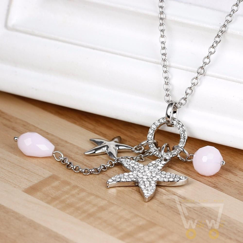 Crystal Starfish Charm Long Necklace - WikiWii