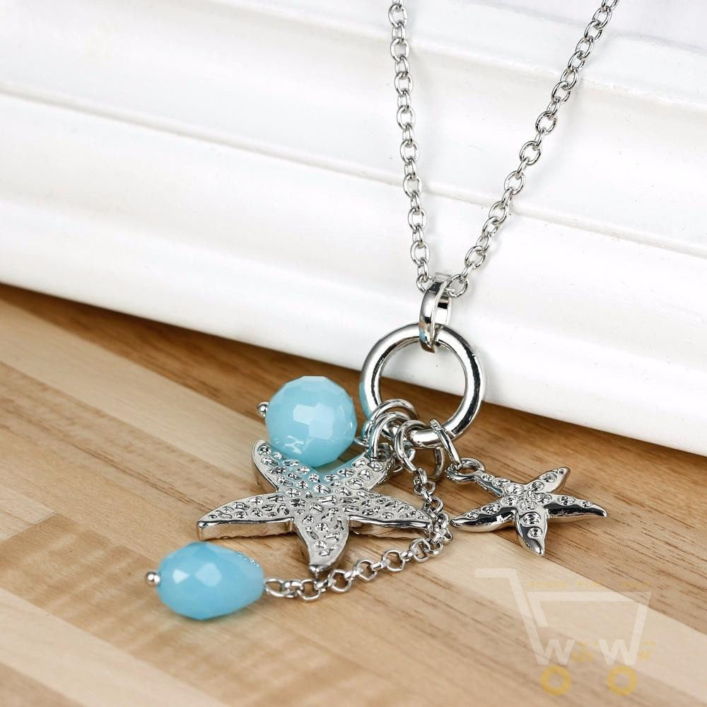 Crystal Starfish Charm Long Necklace - WikiWii