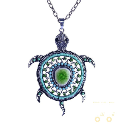 Crystals Mini Turtle Necklace Long Chain - WikiWii