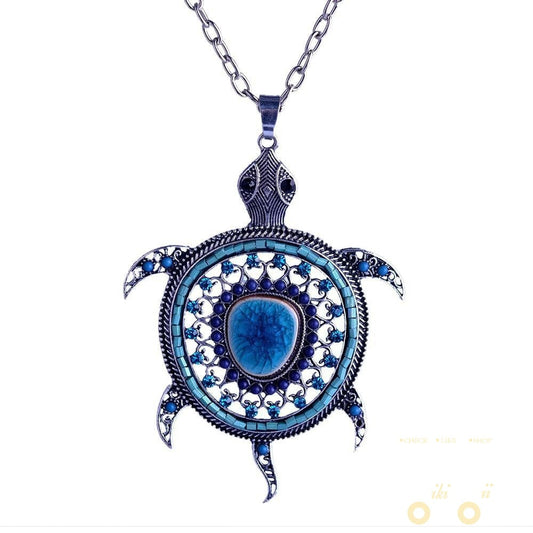 Crystals Mini Turtle Necklace Long Chain - WikiWii