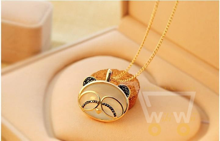 Cute Cat Face With Glasses Pendant Necklace - WikiWii