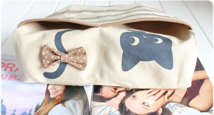 cute cat fishing canvas handbags color Beige - WikiWii