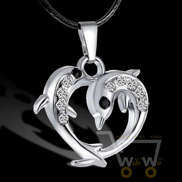 Cute Doule dolphin pendants heart necklaces - WikiWii