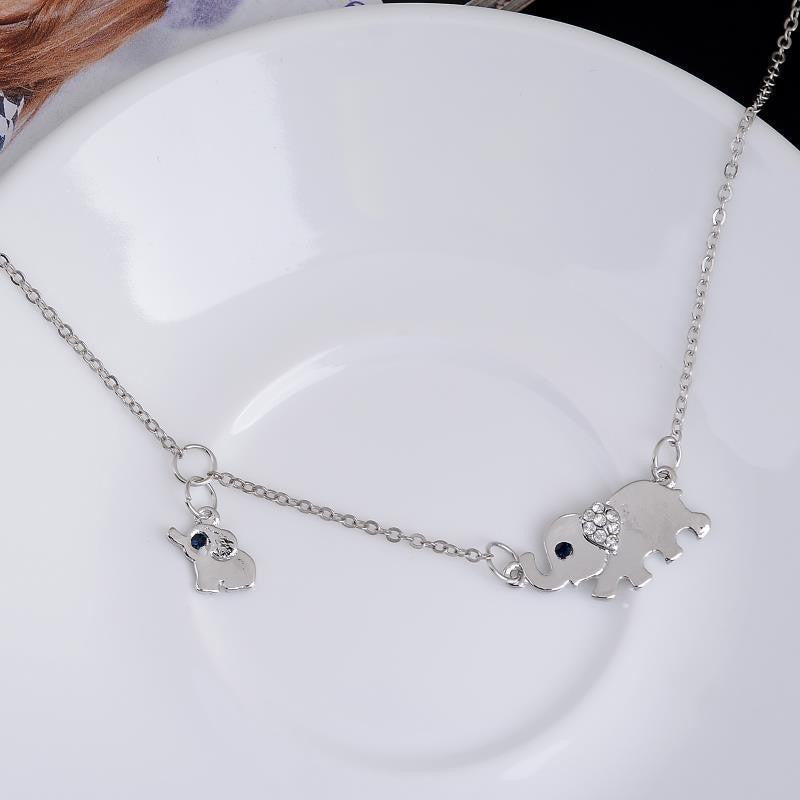 Cute Elephant Family Crystal Chain Necklace - WikiWii