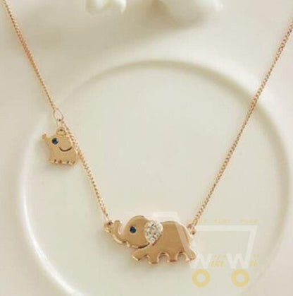 Cute Elephant Family Crystal Chain Necklace - WikiWii