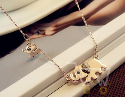 Cute Elephant Family Crystal Chain Necklace - WikiWii