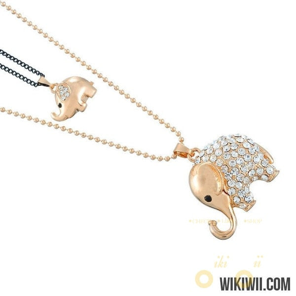 Cute Elephant Mom&Baby Pendant Necklace Light Golden Two Layers - WikiWii