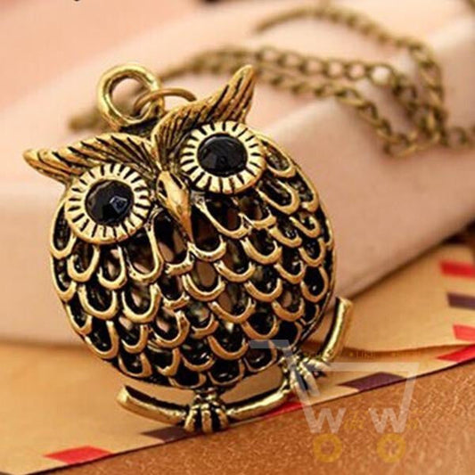 Cute Owl Small Pendant Long Chain Necklace - WikiWii