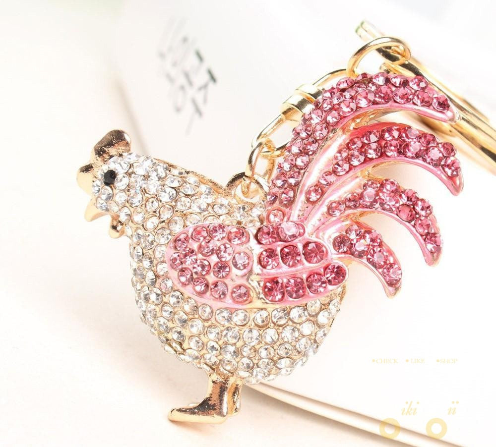 Cute Rhinestone Crystal Key Chain Chicken - WikiWii