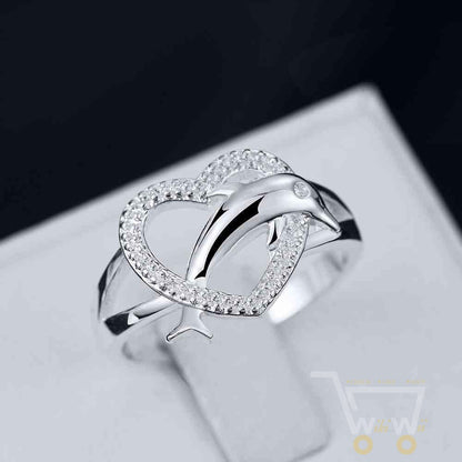 Cute Silver Plated Heart Dolphin - WikiWii