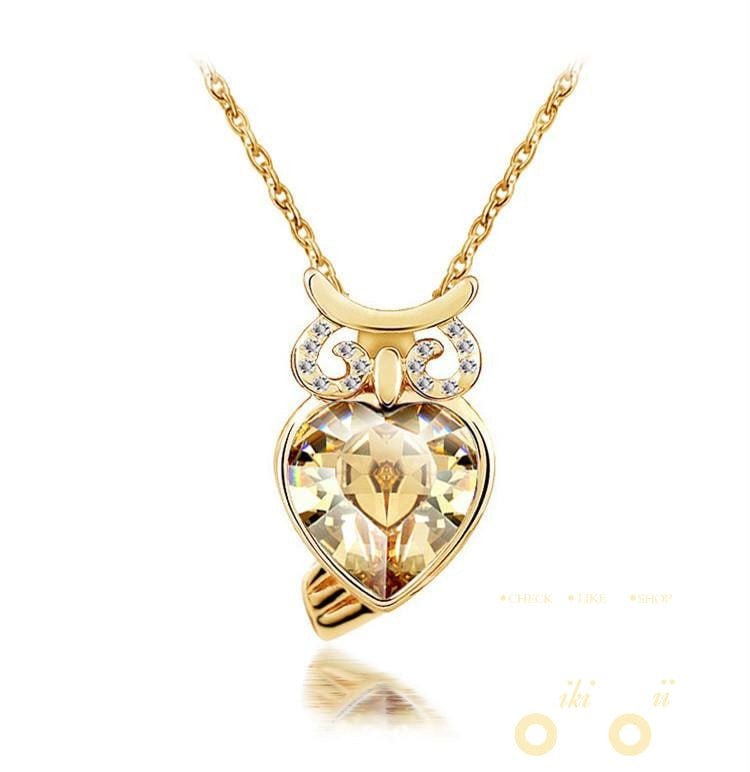 Diamond Austria Crystal Owl Pendant Necklace - WikiWii