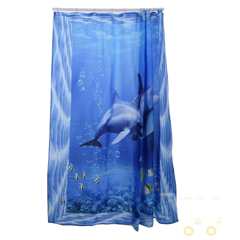 Dolphin Pattern Waterproof Curtain - WikiWii