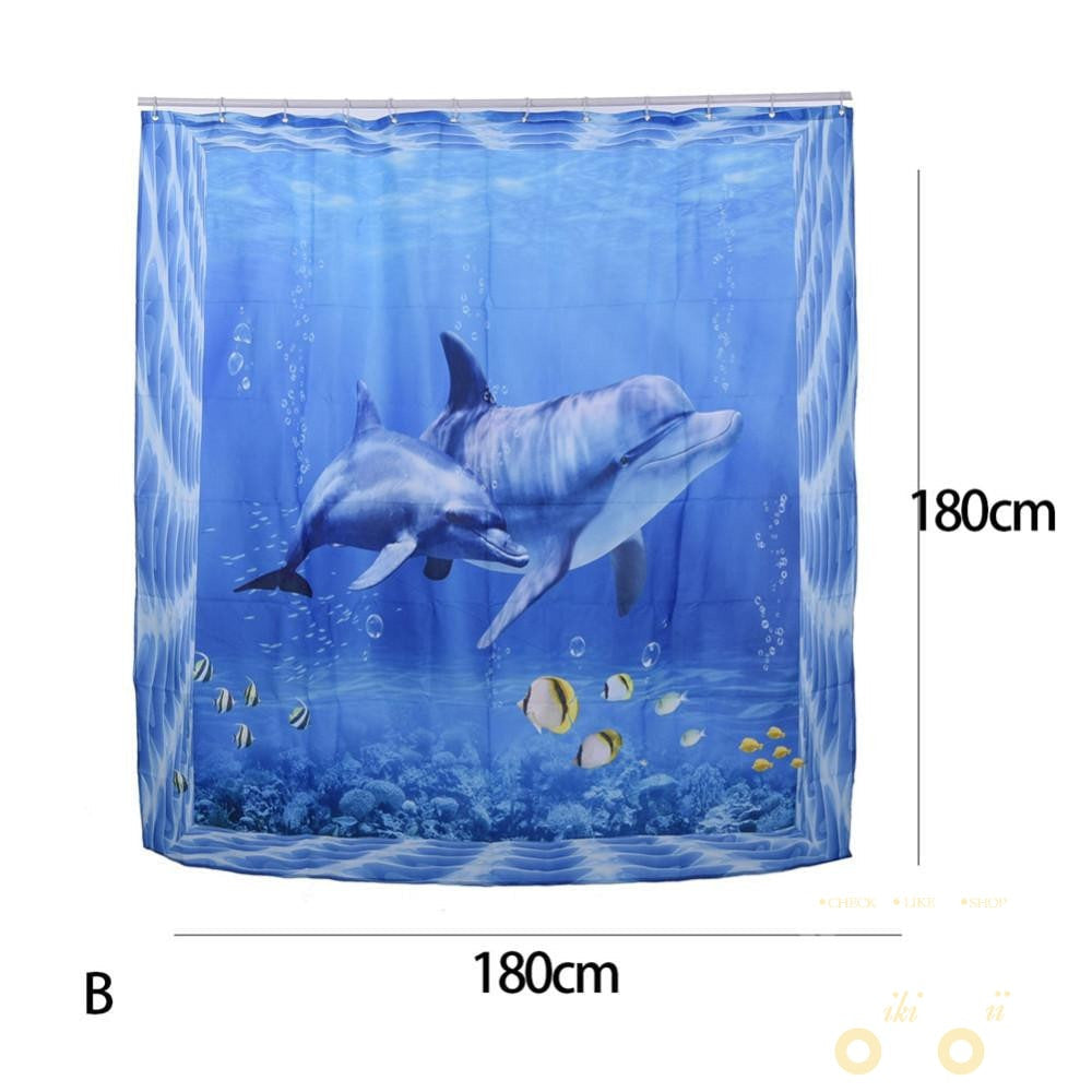 Dolphin Pattern Waterproof Curtain - WikiWii